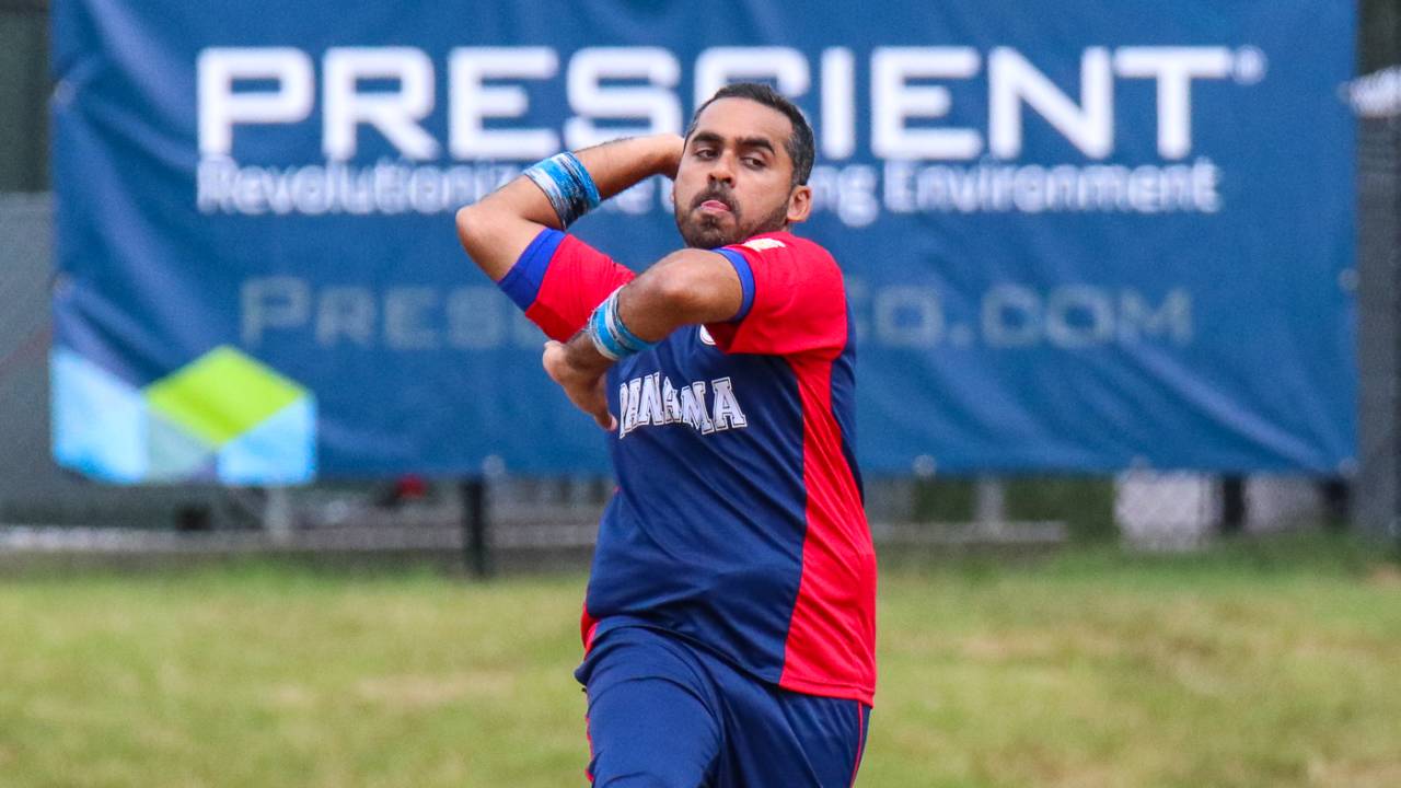 Irfan Tarajia leaps into his delivery, Belize v Panama, ICC World Twenty20 Americas Sub Regional Qualifier A, Morrisville, September 25, 2018