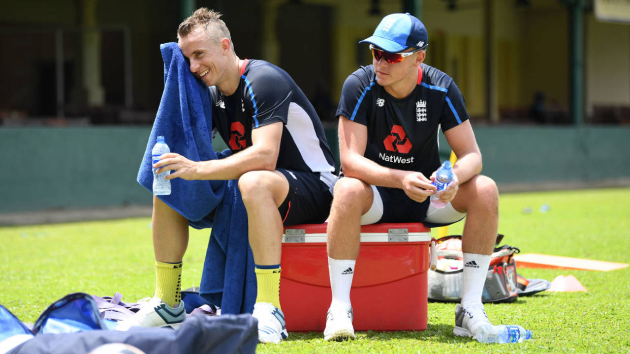 Tom and Sam Curran take a break during training, Colombo, October 3, 2018