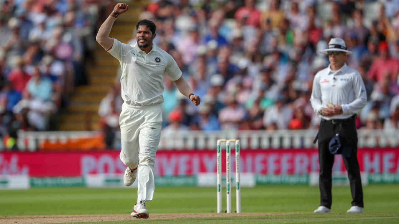 Umesh Yadav celebrates taking the wicket of Jonny Bairstow, Specsavers 1st Test, day 1, England v India, Edgbaston, Birmingham, England, August 1, 2018