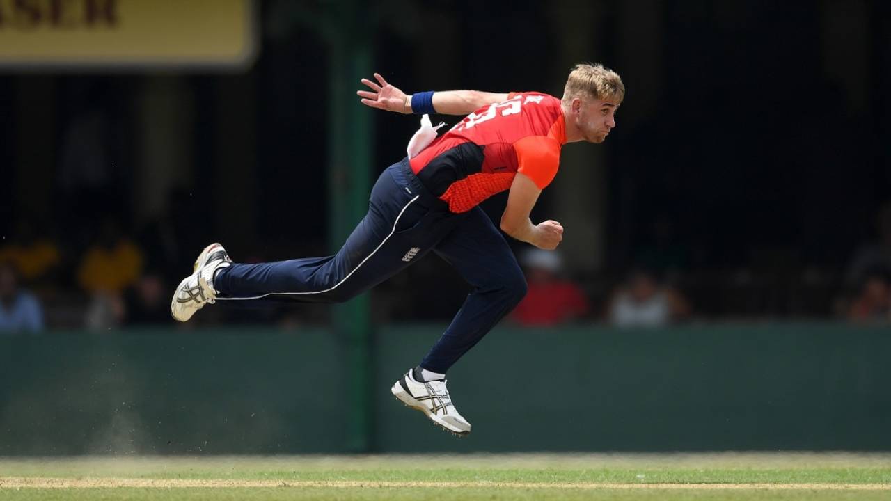 Olly Stone bowls during a practice game, Sri Lanka Board XI v England, tour match, P Sara Oval, October 5, 2018