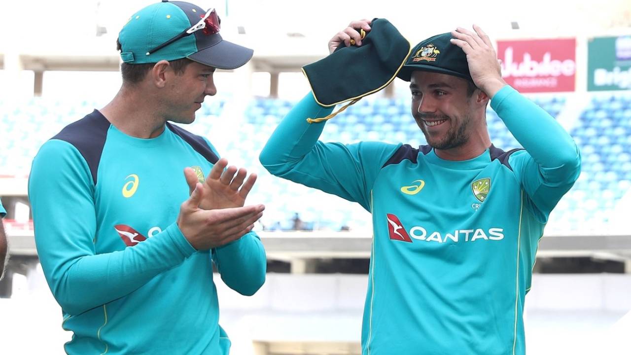 Travis Head wears his new baggy green, Pakistan v Australia, 1st Test, 1st day, Dubai, October 7, 2018 