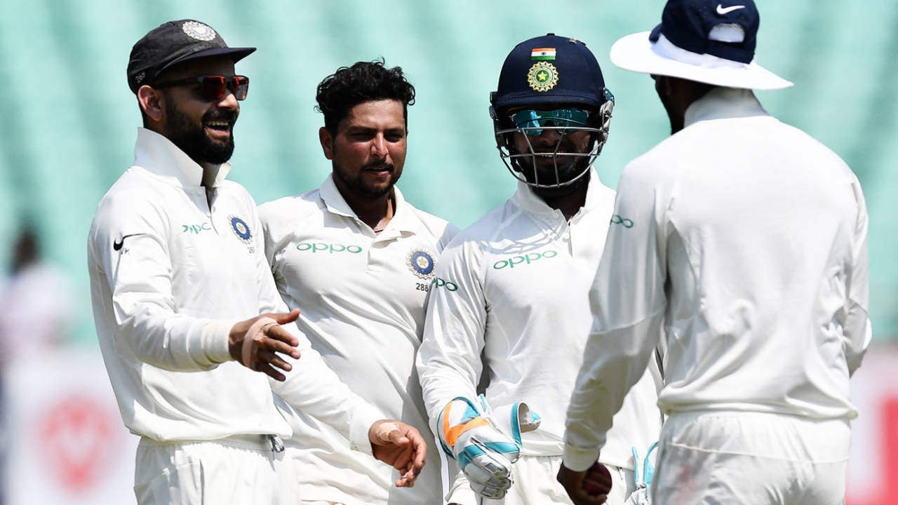 Virat Kohli, Rishabh Pant and Kuldeep Yadav celebrate a wicket&nbsp;&nbsp;&bull;&nbsp;&nbsp;AFP/Getty Images