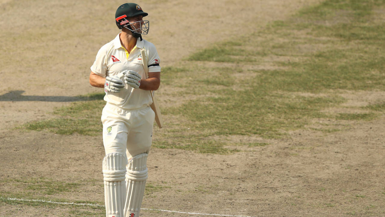 Mitchell Marsh was trapped lbw, Pakistan v Australia, 1st Test, Dubai, 3rd day, October 9, 2018