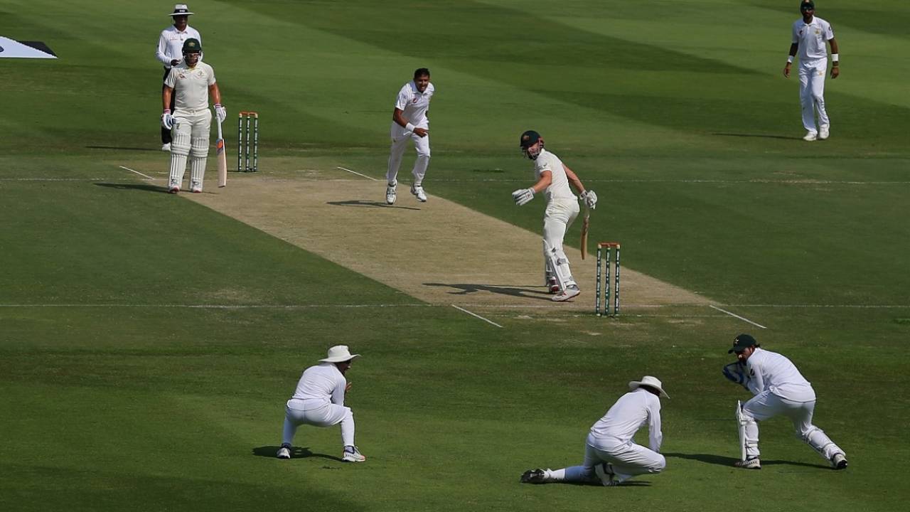 Haris Sohail takes a catch at first slip to dismiss Shaun Marsh, Pakistan v Australia, 2nd Test, Abu Dhabi, 2nd day, October 17, 2018