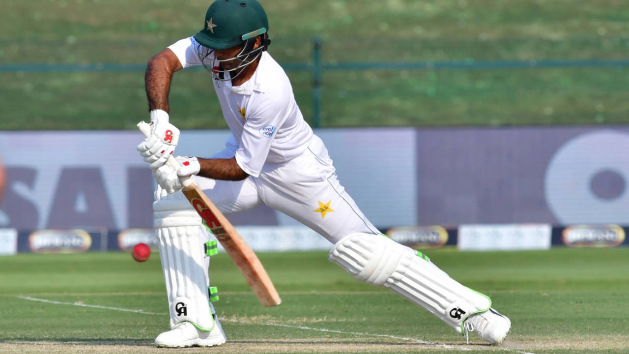 Fakhar Zaman stretches forward to defend, Pakistan v Australia, 2nd Test, Abu Dhabi, 2nd day, October 17, 2018