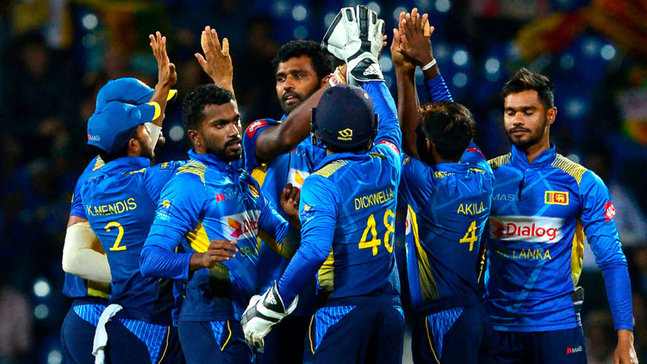 Sri Lanka celebrate a wicket, Sri Lanka v England, 3rd ODI, Pallekele, October 17, 2018