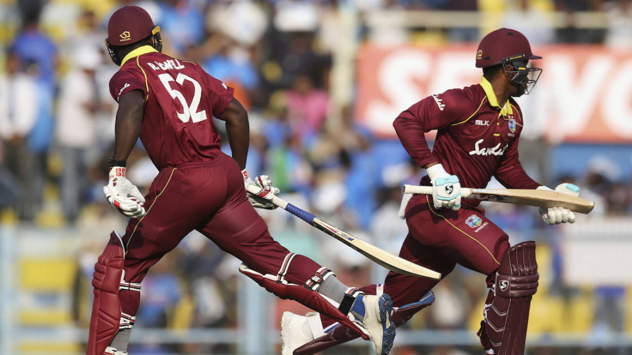 Rovman Powell and Shimron Hetmyer run between the wickets, India v West Indies, 1st ODI, Guwahati, October 21, 2018