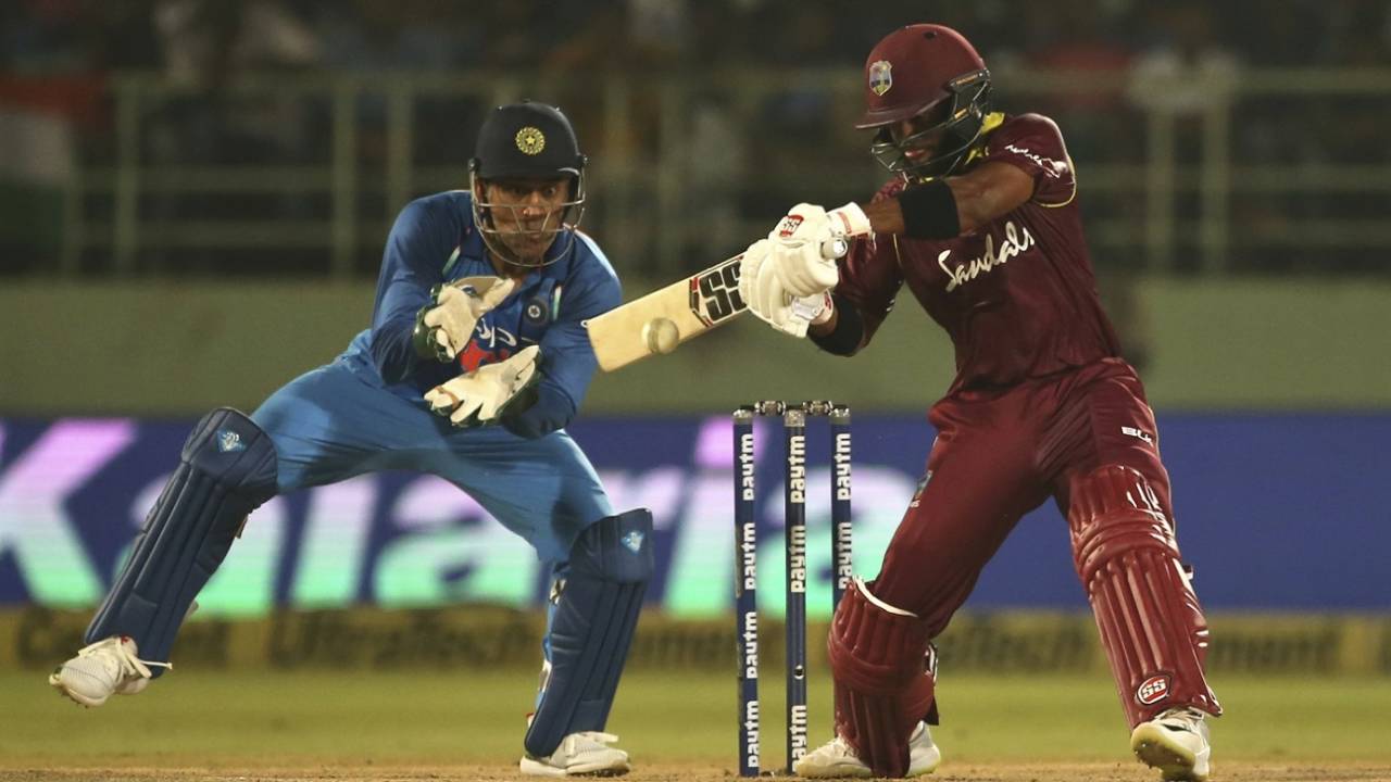 Shai Hope shapes to square drive the ball, India v West Indies, 2nd ODI, Visakhapatnam, October 24, 2018