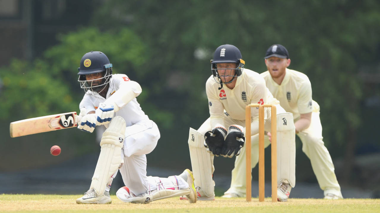 Kaushal Silva sweeps on the way to a half-century, Sri Lanka Board XI v England XI, Tour match, Colombo, 1st day, October 30, 2018