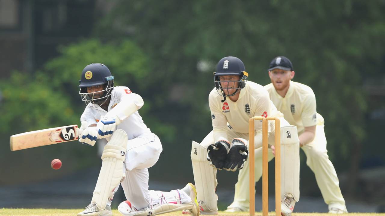 Kaushal Silva sweeps on the way to a half-century, Sri Lanka Board XI v England XI, Tour match, Colombo, 1st day, October 30, 2018