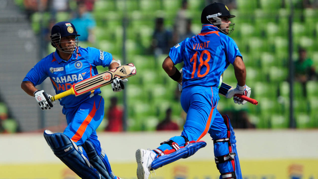Virat Kohli hit 10,000 runs in 54 fewer ODI innings than Sachin Tendulkar&nbsp;&nbsp;&bull;&nbsp;&nbsp;AFP/Getty Images