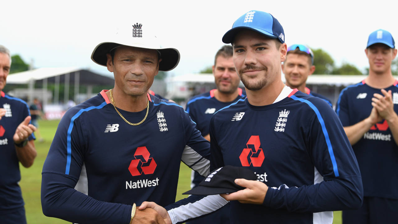 Rory Burns receives his first Test cap from Mark Ramprakash, Sri Lanka v England, 1st Test, Galle, 1st day, November 6, 2018