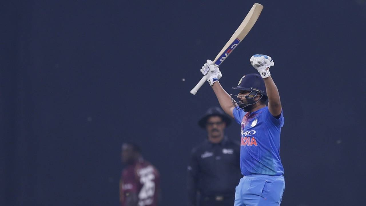 Rohit Sharma salutes the crowd after scoring a century, India v West Indies, 2nd T20I, Lucknow, November 6, 2018