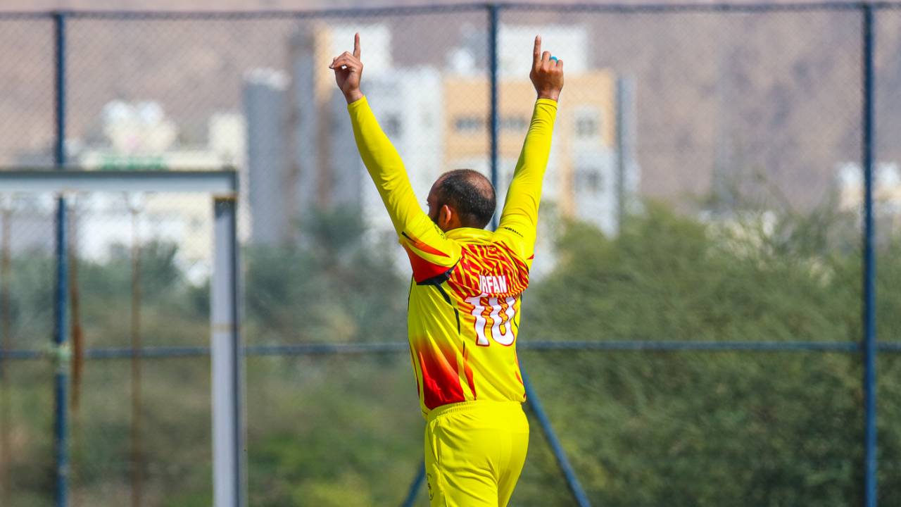 Irfan Afridi breaks out the Starfish celebration pose after another wicket