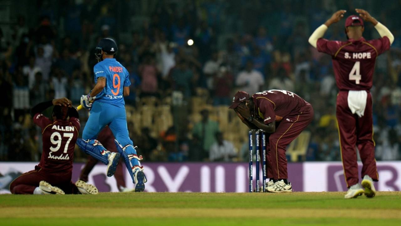 West Indies players were devastated after India sneaked a last-ball win, India v West Indies, 3rd T20I, Chennai, November 11, 2018