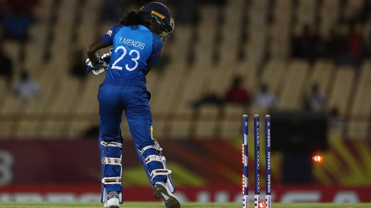 Yasoda Mendis loses her wicket, South Africa Women v Sri Lanka Women, Women's World T20, Group A, Gros Islet, November 12, 2018
