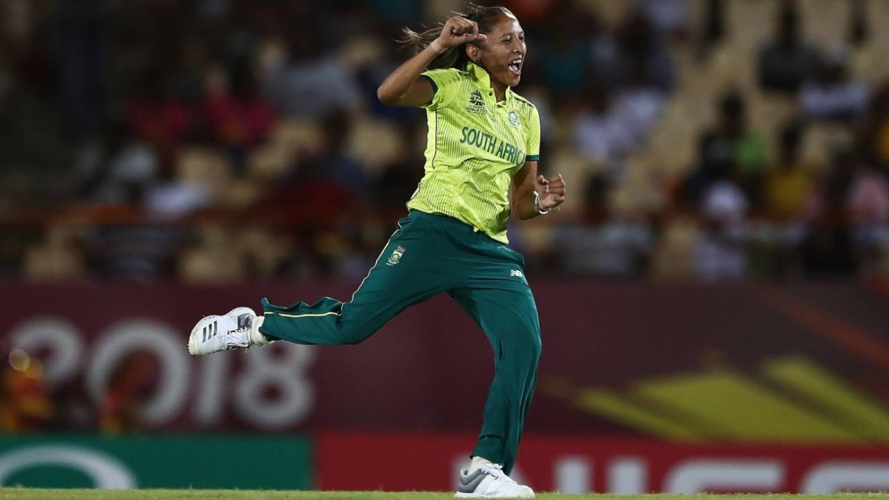 Shabnim Ismail celebrates a wicket, West Indies v South Africa, Women's World T20, Group A, St Lucia, November 14, 2018