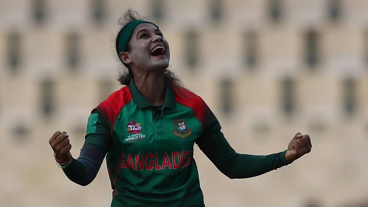 Jahanara Alam celebrates a wicket&nbsp;&nbsp;&bull;&nbsp;&nbsp;IDI via Getty Images
