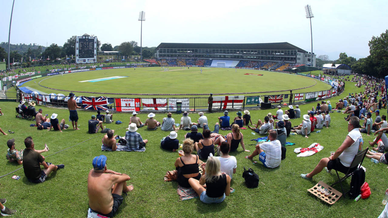 Spectators on the grass banks at Pallekele, Sri Lanka v England, 2nd Test, Pallekele, 2nd day, November 15, 2018