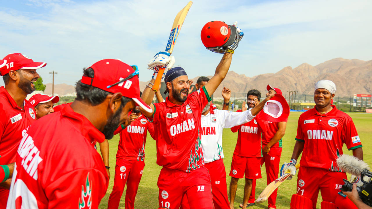 Jatinder Singh finished as Oman's leading scorer during their undefeated title run, Oman v Uganda, ICC World Cricket League Division Three, Al Amerat, November 18, 2018