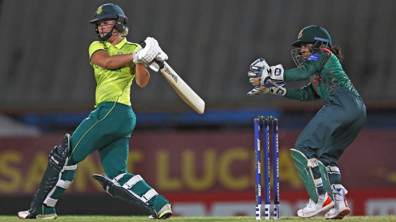 Dane van Niekerk clobbers one into the leg side, South Africa v Bangladesh, Group A, Women's World T20 2018, Gros Islet, November 18, 2018