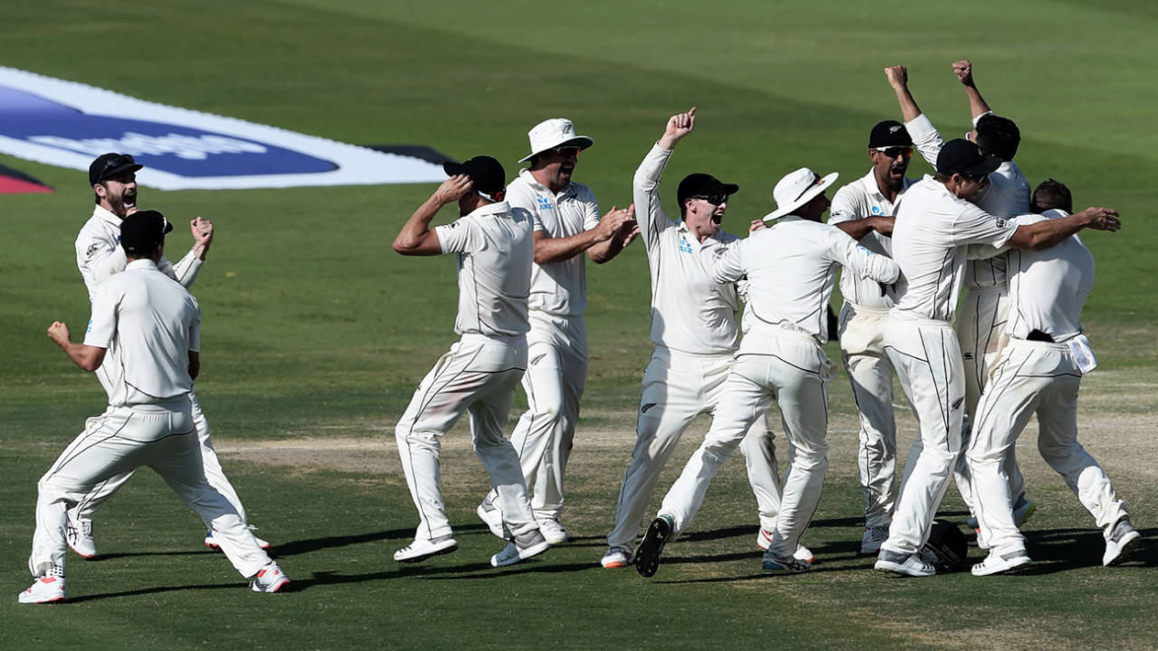 New Zealand react to the final wicket in a four-run win&nbsp;&nbsp;&bull;&nbsp;&nbsp;AFP