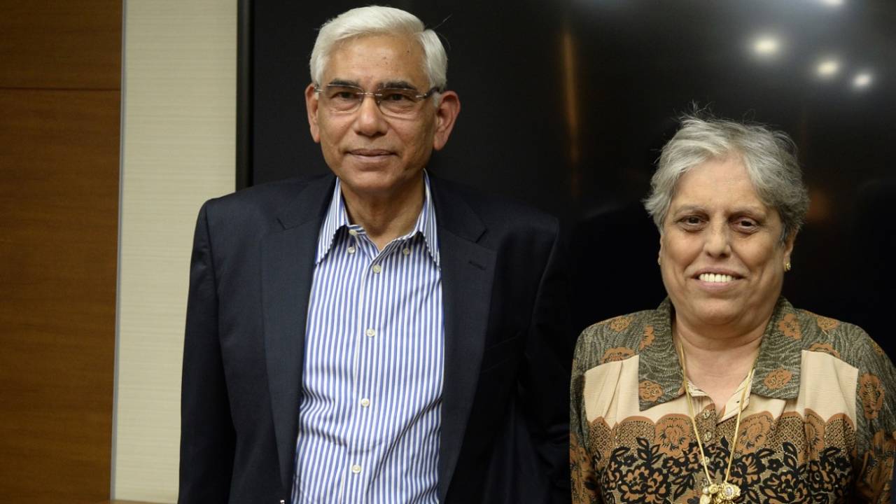 Diana Edulji and Vinod Rai emerge from a CoA meeting, Mumbai, January 31, 2017