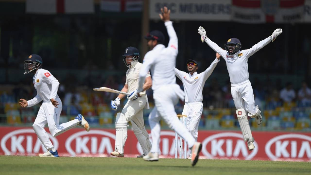 The Sri Lanka players appeal unsuccessfully against Jonny Bairstow, Sri Lanka v England, 3rd Test, Colombo, 1st day, November 23, 2018