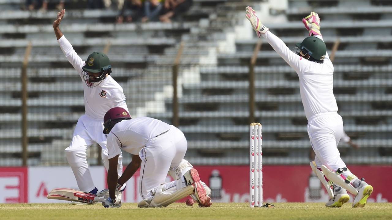 Kraigg Brathwaite has no reply to this Taijul Islam arm ball, Bangladesh v West Indies, 1st Test, Chattogram, 3rd day