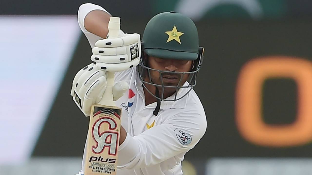 Haris Sohail drives the ball straight, Pakistan v New Zealand, 2nd Test, Dubai, 2nd day, November 25, 2018