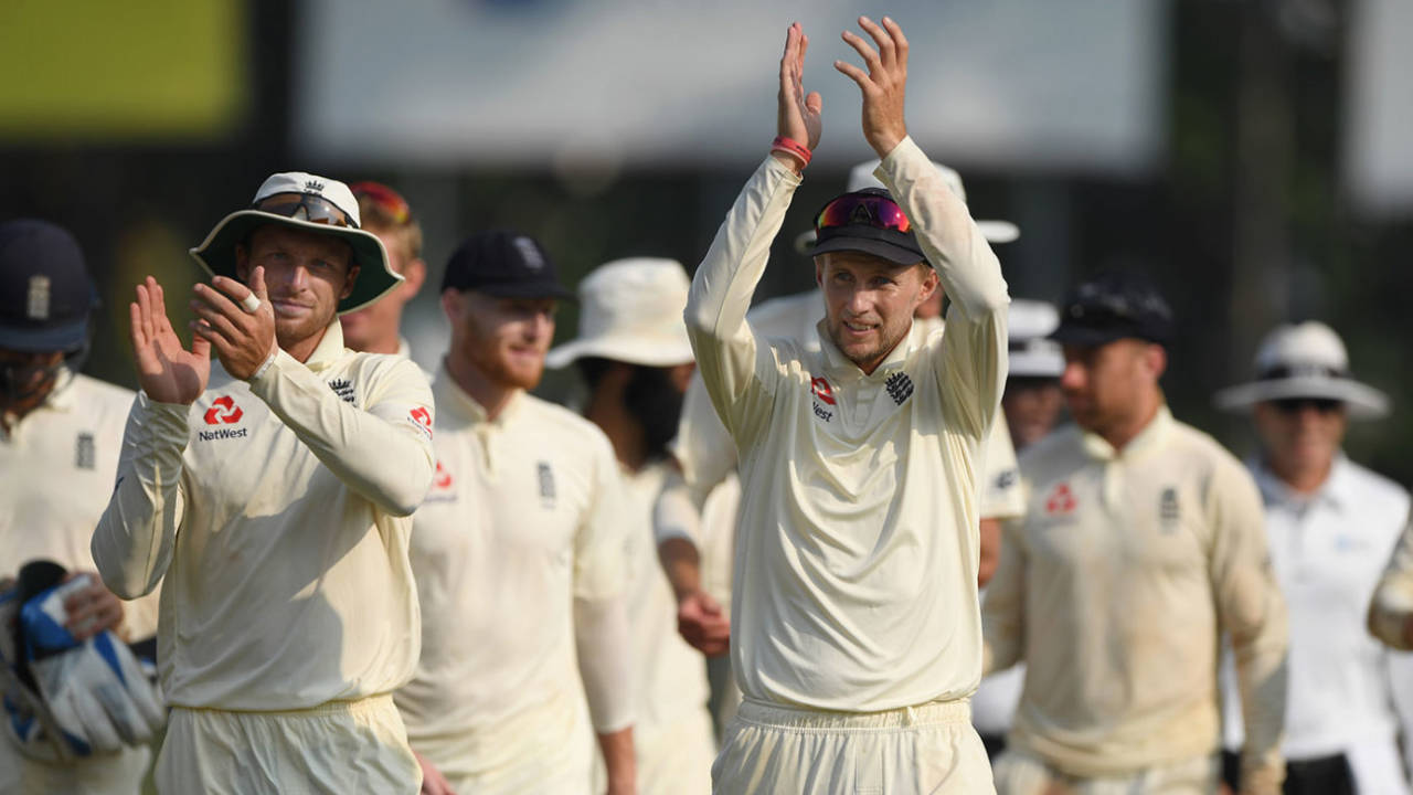 Joe Root and Jos Buttler do a lap of honour after England's 3-0 win, Sri Lanka v England, 3rd Test, SSC, Colombo, 4th day, November 26, 2018