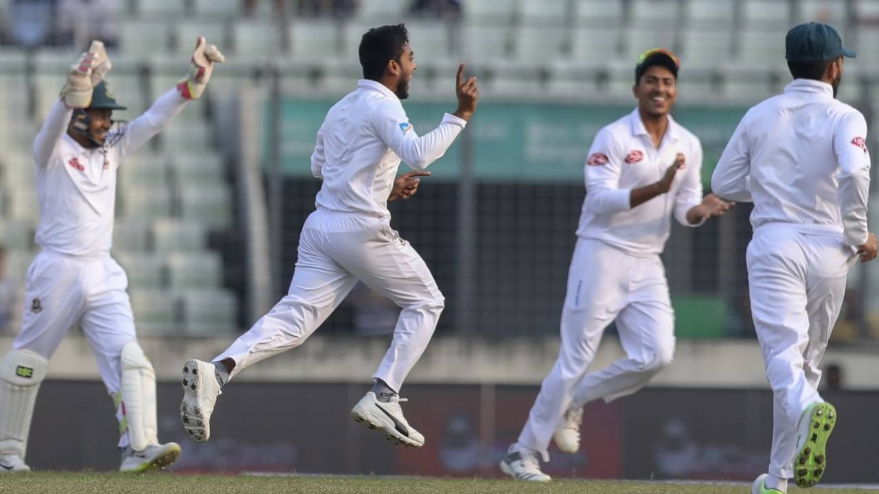 Mehidy Hasan Miraz took three wickets on the second day, Bangladesh v West Indies, 2nd Test, Mirpur, 2nd day, December 1, 2018
