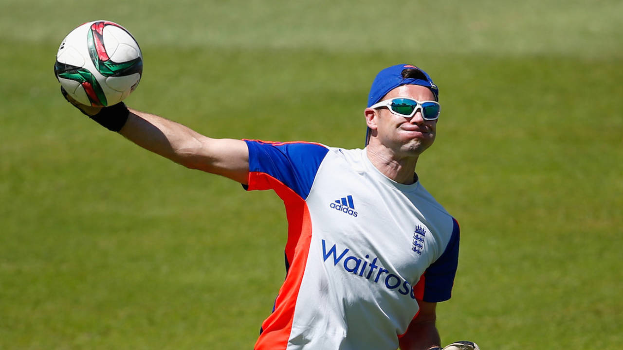 James Anderson throws the football, England nets, Sahara Stadium Kingsmead, Durban, South Africa, December 24, 2015