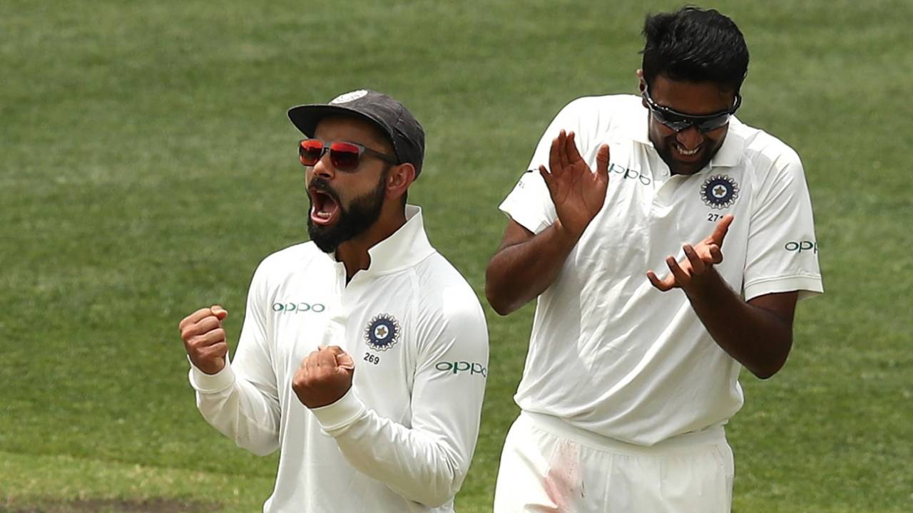 Virat Kohli and R Ashwin are elated after Usman Khawaja's dismissal, Australia v India, 1st Test, Adelaide, 2nd day, December 7, 2018