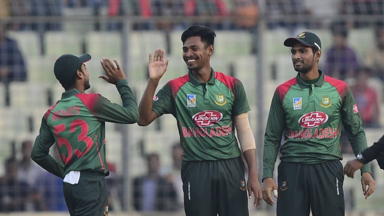 Mustafizur Rahman celebrates a wicket, Bangladesh v West Indies, 1st ODI, Dhaka, December 9, 2018