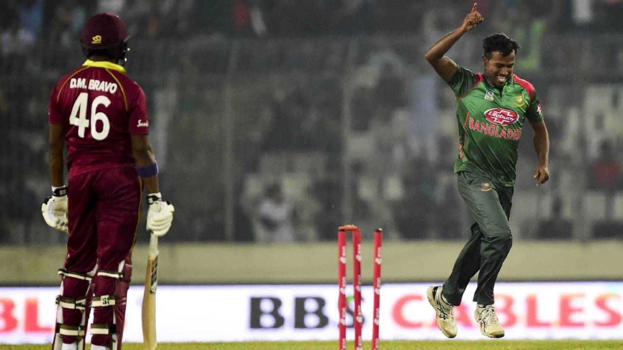 Rubel Hossain is chuffed after picking up a wicket, Bangladesh v West Indies, 2nd ODI, Dhaka, December 11, 2018