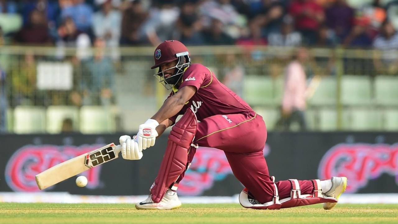 Shai Hope plays a sweep, Bangladesh v West Indies, 3rd ODI, Sylhet, December 14, 2018