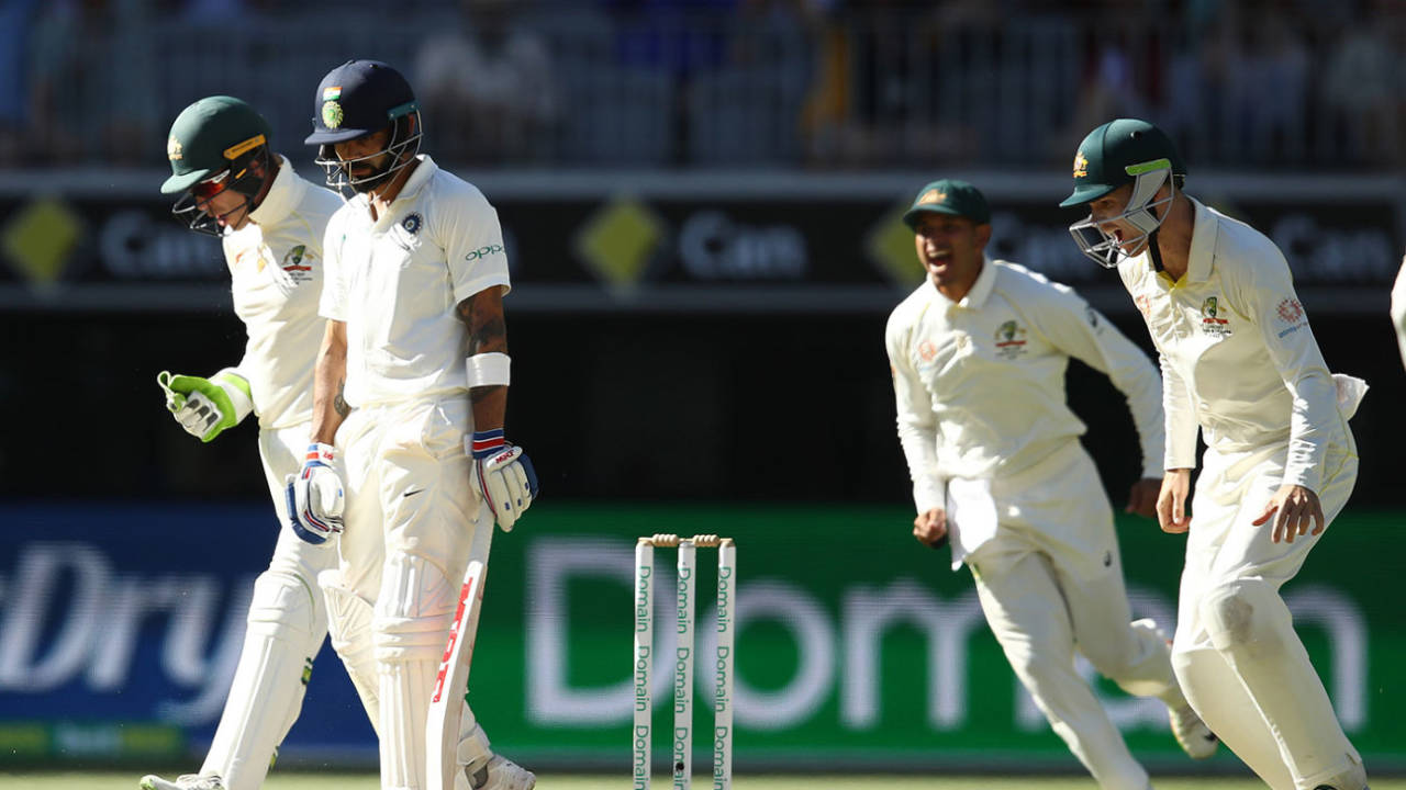 Virat Kohli was caught at slip off Nathan Lyon, Australia v India, 2nd Test, Perth, 4th day, December 17, 2018