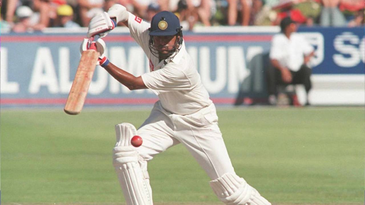 WV Raman drives the ball, South Africa v India, 2nd Test, Cape Town, 4th day, January 5, 1997