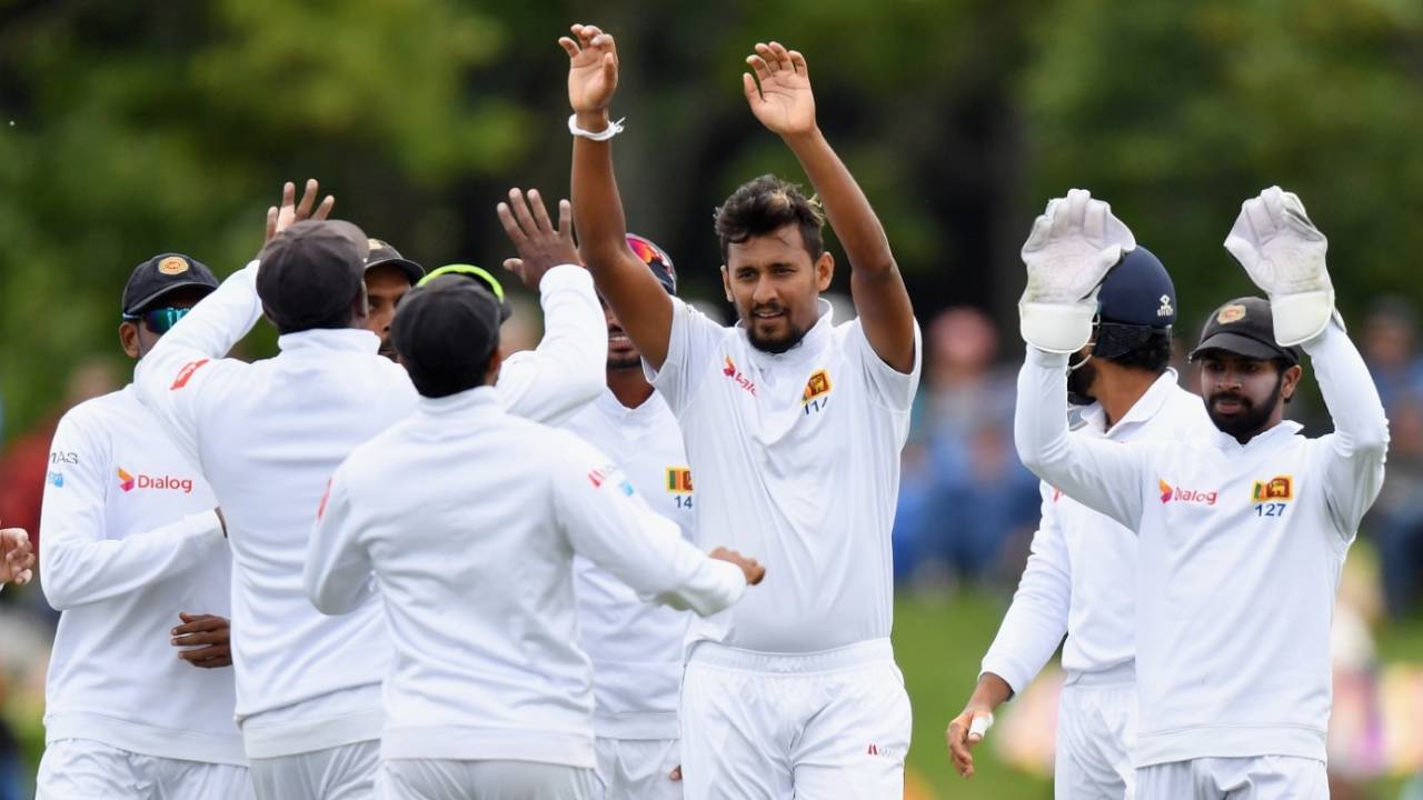 Suranga Lakmal celebrates with his team-mates&nbsp;&nbsp;&bull;&nbsp;&nbsp;Getty Images