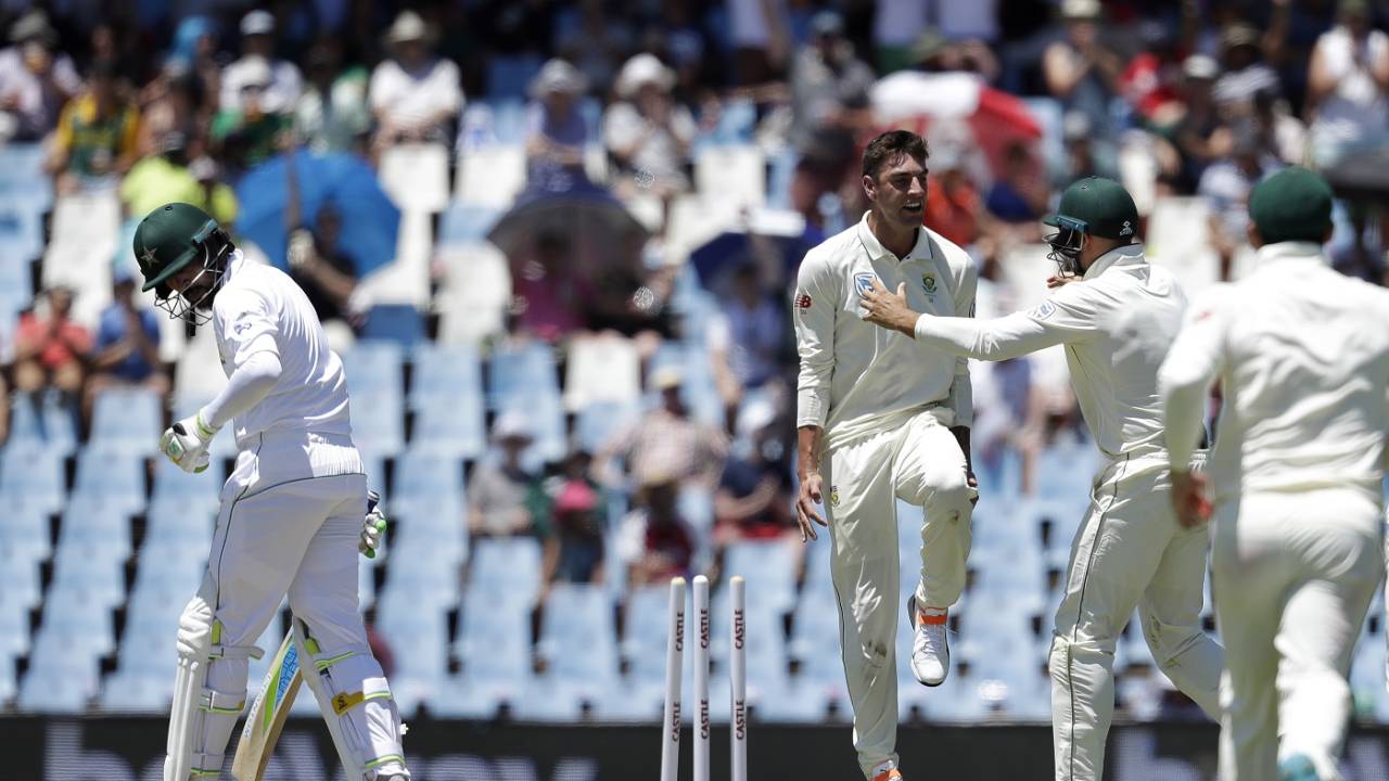 Duanne Olivier celebrates the wicket of Mohammad Amir
