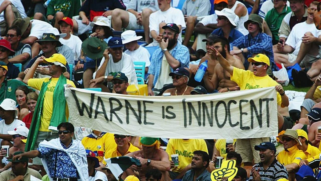 Australian fans support Shane Warne during Australia's first match of the World Cup, Australia v Pakistan, 4th match, World Cup, Johannesburg, February 11, 2003
