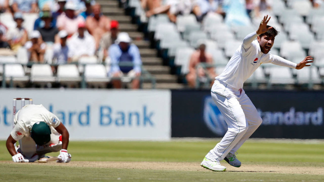 Temba Bavuma was felled by a Mohammad Amir delivery, South Africa v Pakistan, 2nd Test, Cape Town, 2nd day, January 4, 2018