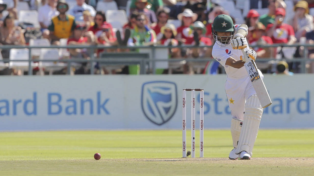Babar Azam drives during his innings of 72, South Africa v Pakistan, 2nd Test, Cape Town, 3rd day, January 5, 2018