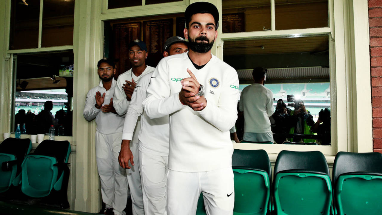 Virat Kohli leads his team out for the post-series presentation, Australia v India, 4th Test, Sydney, 5th day, January 7, 2019