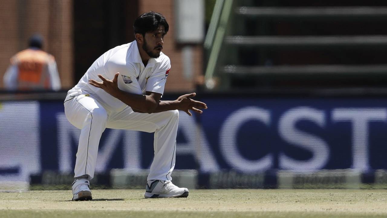 Hasan Ali brings out his trademark celebration South Africa v Pakistan, 3rd Test, Johannesburg, 3rd day, January 13, 2019