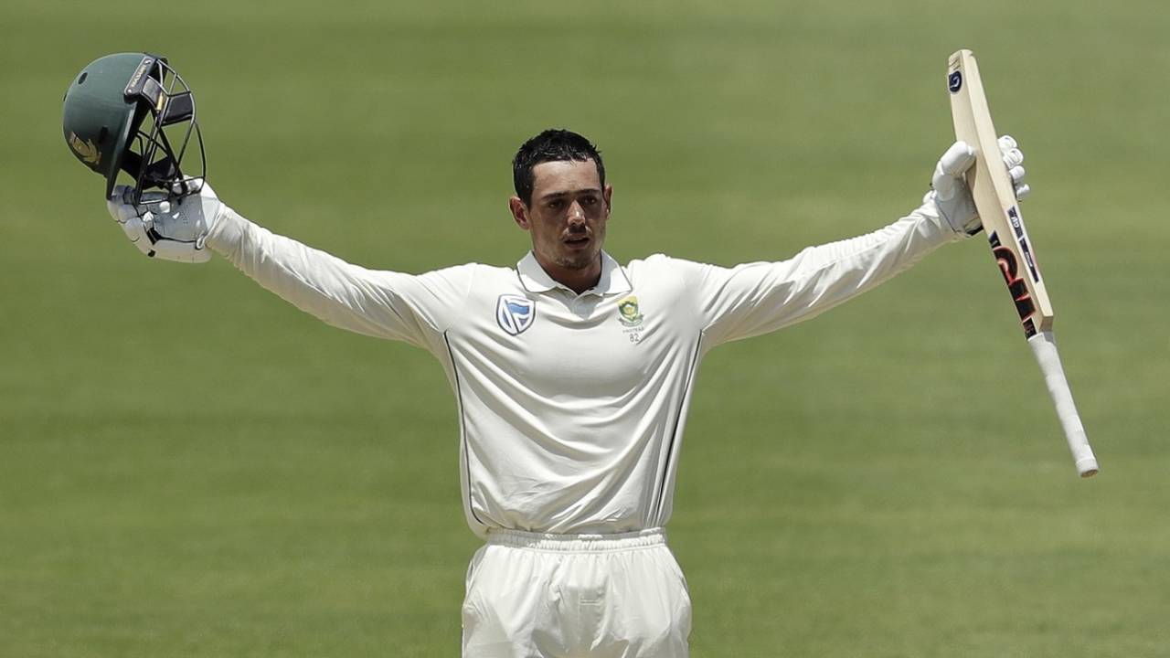 Quinton de Kock celebrates his hundred, South Africa v Pakistan, 3rd Test, Johannesburg, 3rd day, January 13, 2019