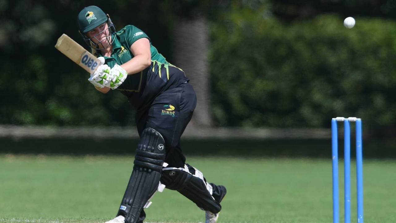 Georgia Atkinson clips a shot off her pads, Central Districts women v Indian women, warm-up game, Napier, January 18, 2019