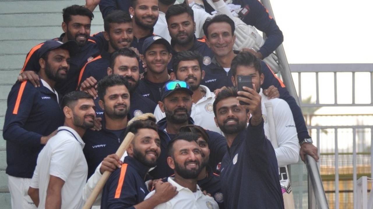 The victorious Saurashtra players, Uttar Pradesh v Saurashtra, Ranji Trophy 2018-19, Lucknow, 5th day, January 19, 2019