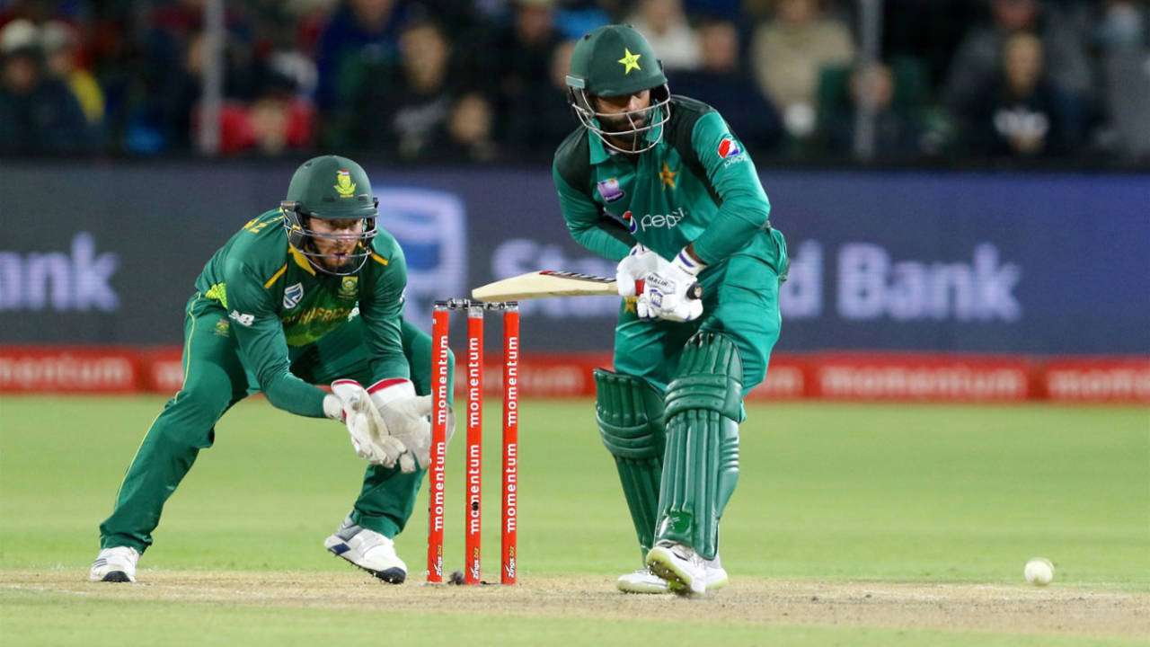 Mohammad Hafeez watches closely as he gets onto the front foot&nbsp;&nbsp;&bull;&nbsp;&nbsp;Getty Images